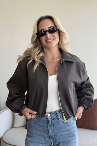 Koyu Kahverengi Crop Bomber Ceket Koyu Kahverengi