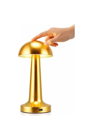 Mantar Lamba Dokunmatik 3 Kademeli Led Masa Lambası Şarj Edilebilir Kablosuz Taşınabilir Gece Lambası Dekoratif Gold Abajur .