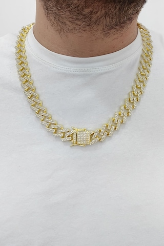 Chavin 15 Mm. Gold Kalın 60 Cm. Taşlı Alloy Erkek Zincir Eu78sr Gold