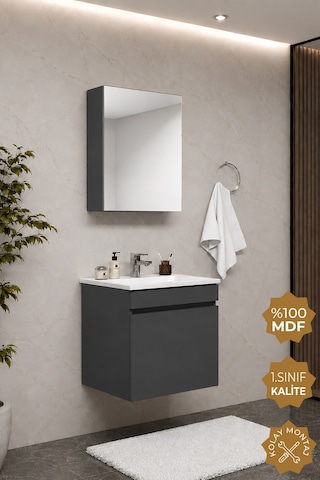 Teta Home Tokyo 55 Cm Mdf Banyo Dolabı Seti Antrasit Teta Home Tokyo 55 Cm Mdf Banyo Dolabı Seti Antrasit