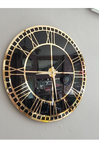 Ayna Denizi Golden Roma Model Altın Siyah Renk 50 Cm Dekoratif Aynalı Duvar Saati Siyah