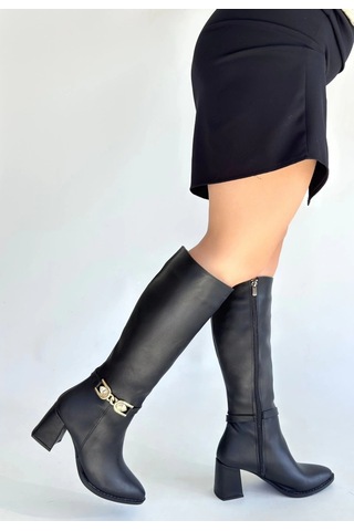 Biçomi Mooni Siyah Cilt Topuklu Çizme Çok Renkli