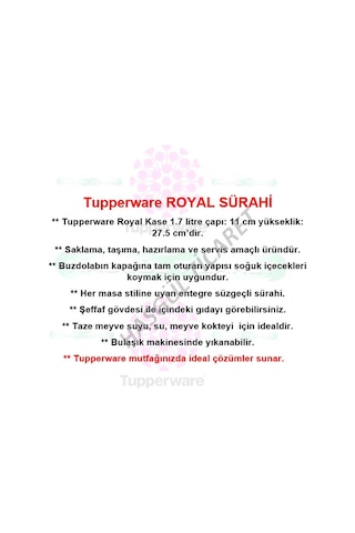 Tupperware Royal Sürahi 1.7 Litre Royal Serisi Karaf Hsgl