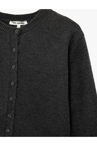 Koton Regular Fit Bisiklet Yaka Uzun Kollu Düğmeli Crop Triko Hırka Gri Melanj 7wal90035ht