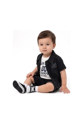 Bebegen Erkek Bebek Siyah Beyaz Mavi Kot Ceketli Şortlu 3'lü Takım