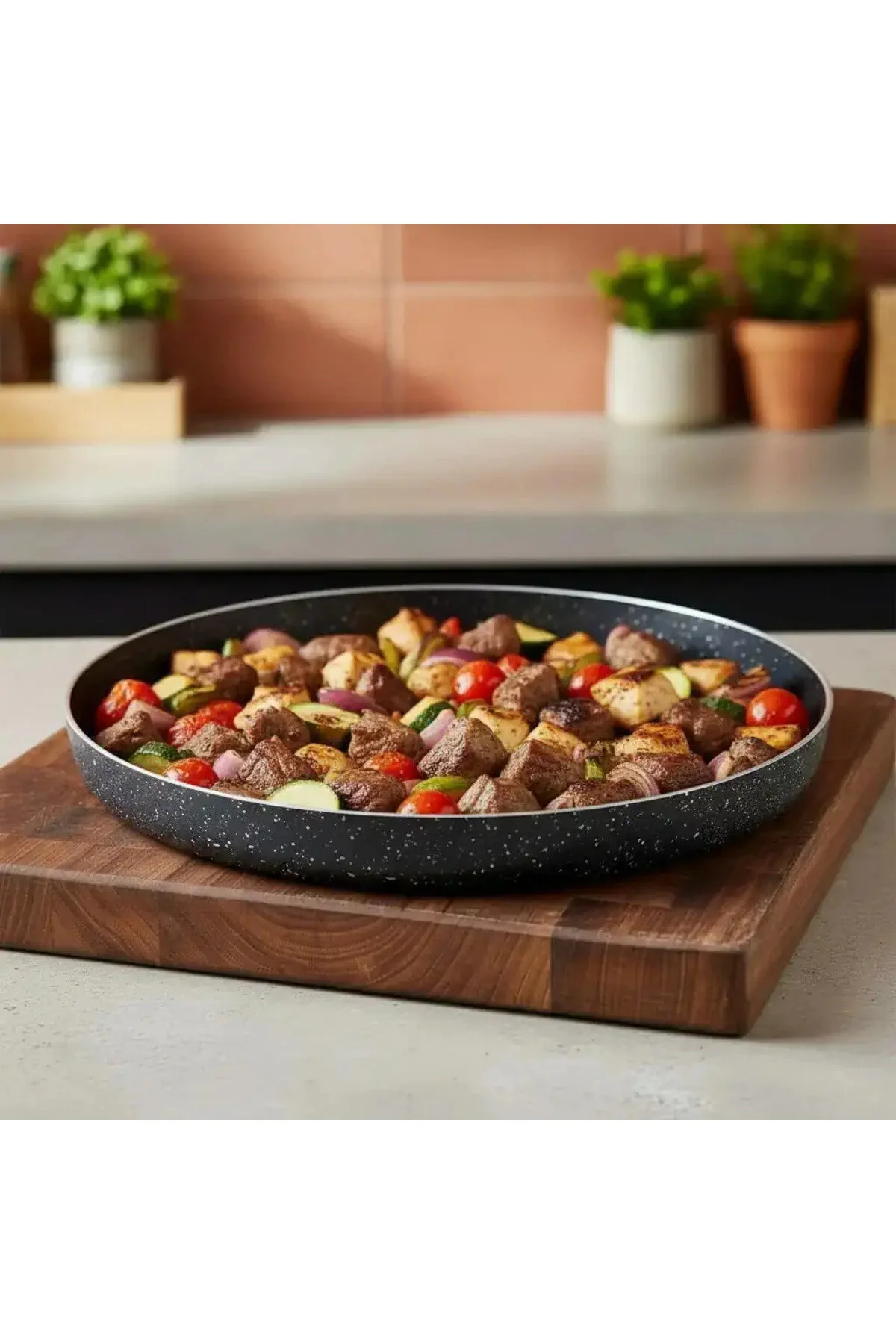 Yuvarlak Granit Fırın Tepsisi 28 Cm, Alüminyum Gövde, Hafif Ve Dayanıklı Yapışmaz Siyah