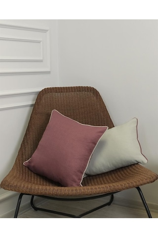 2'li Kombin Keten Görünümlü Kırlent Kılıfı Biyeli Gül Kurusu Ve Gri Renginde -2411 - Gül Kurusu