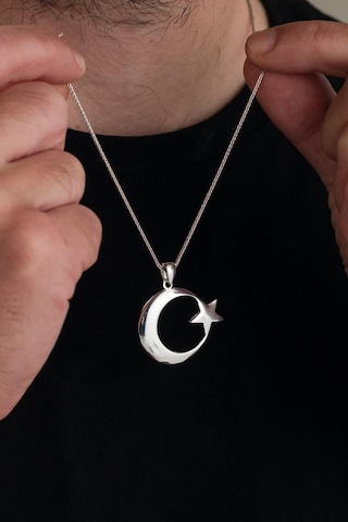32 Mm Gümüş Ay Yıldız Bayrak Erkek Kolye Gümüş