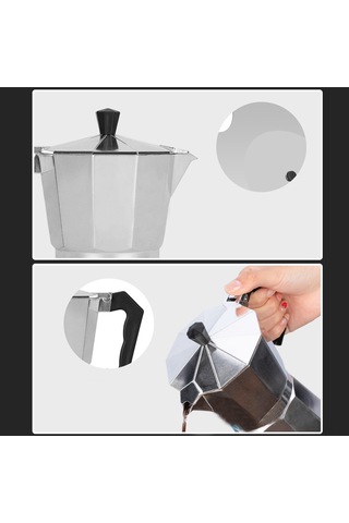Tenfowee Alüminyum İtalyan Moka Pot, 9 Kupa 450 Ml, Isı Dağıtımı İyi, Lezzetli Kahve, Islanmayan Kollü, Dayanıklı, Ev/ofis Kullanımı Diğer