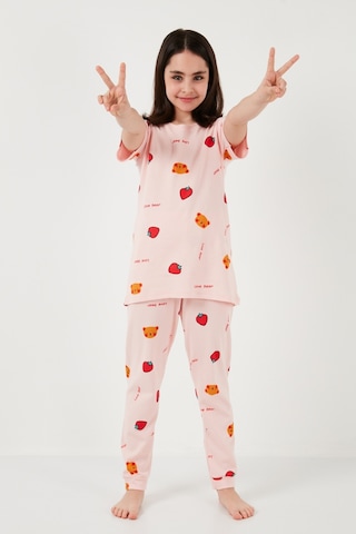 Lela % 100 Pamuk Bisiklet Yaka Kısa Kollu Kız Çocuk Pijama Takımı 6651002 Pembe