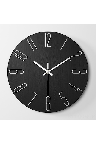 Qingmipy Modern Duvar Saati - Şık Siyah Zeminli Gümüş Rakamlı 30cm Dekoratif Ev Saati Siyah