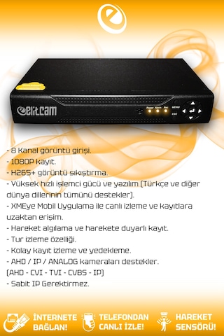 Elitcam 6 Kameralı Kare 6 Dış Kamera Set 320 GB HDD Full HD Gece Görüşlü Güvenlik Kamerası Sistemi