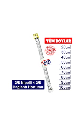 Asflexs 3/8 Nipelli×3/8 Paslanmaz Çelik Flex Hortum Bağlantı Hortumu