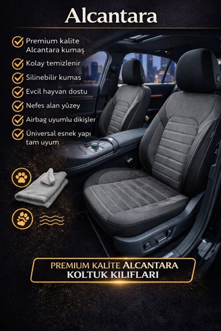 Alcantara Serisi Lüks Üniversal Oto Koltuk Kılıfı - 5 Kotuk Tam Set Füme