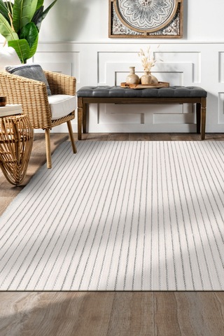 Lidya Beyaz Pamuk Dokuma Yumuşak Halı Kaymaz Tabanlı, Yıkanabilen Modern Tasarımlı Kilim Beyaz