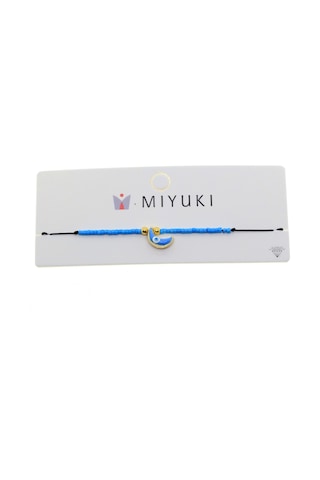 X-lady Accessories Altın Renk Mavi Mineli Yarım Ay Model Miyuki Bileklik - 2958 Çok Renkli