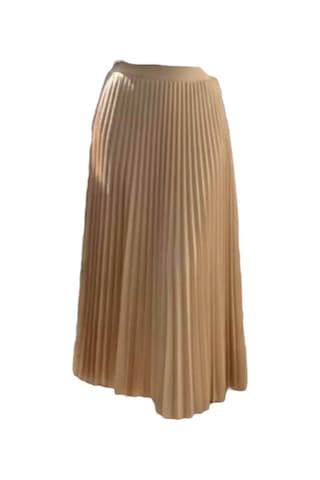 Pileli Pamuklu Dokuma Viskon Kışlık Etek 95 Cm - 38-48 CAMEL