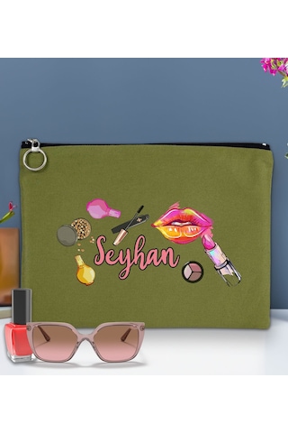 Bk Gift Kişiye Özel İsimli-4 Astarlı Yeşil Portföy Çanta 30x21cm, Baskılı El Çantası, Organizer Çanta