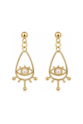 Cm Jewelry Göz Ve İnci Detaylı Gold Çelik Küpe Altın