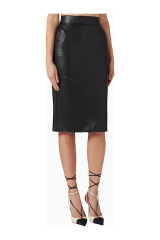 Elisabetta Franchi Deri Görünümlü, Korse Detaylı Fitted Pencil Midi Etek Siyah