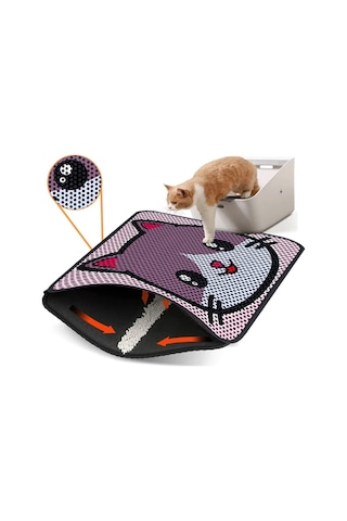 Renkli Desenli Elekli Kedi Tuvalet Önü Paspası 45 X 60 Cm Küçük Pembe - 834019563