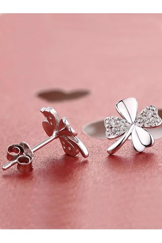 Brezza Lusso Jewelry Gümüş 4 Yaprak Yonca Bayan Gümüş Küpe