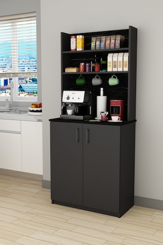 Asra Trend Kahve Köşesi KAHVE01 %100 MDF Çok Amaçlı Mutfak Dolabı Antrasit - Royal Mermer