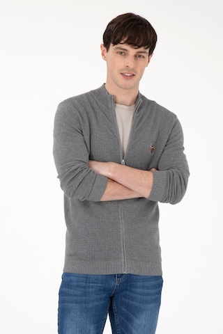 U.S. Polo Assn. Erkek Triko Hırka Pamuk 2227188 Gri Melanj