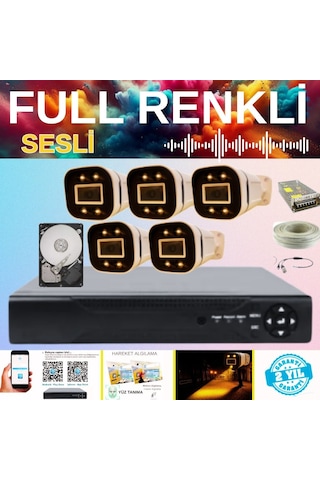 Gerçek 5 Mp 5 Kameralı Gece Renkli Sesli 2 Tb Hdd Dahil Ahd Güvenlik Seti - St200055