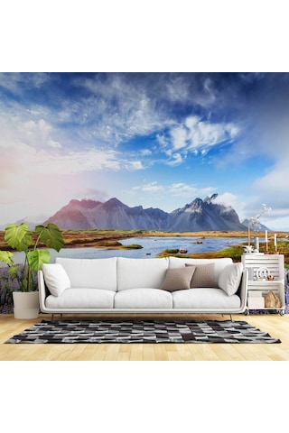 Karlı Dağ Ve Nehir Manzara Duvar Kağıdı Baskı 1 M²