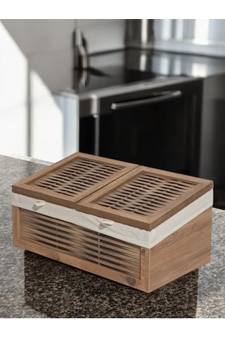 Ahşap 2 Kapaklı Ekmek Sepeti Yıkanabilir Kumaşlı Atlantik Çam Ahşap