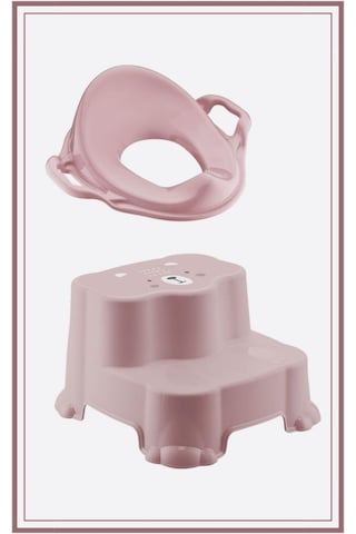 Flosoft Kaydırmaz Çift Basamaklı Çocuk Taburesi Ve Klozet Tuvalet Alıştırma Adaptörü 2'li Set Pembe