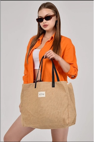 İcone Bag Kadın Çantası, Kadın Hasır El Ve Omuz Çantası, Hasır Çanta, Keten Çanta, Straw Bag Bej