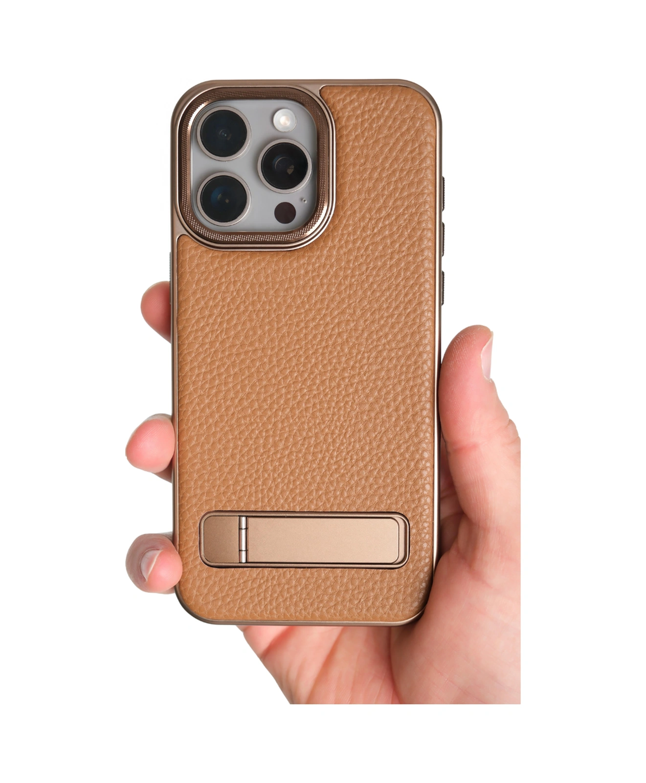 Caseon Apple Uyumlu iPhone 15 Pro Max Kahverengi Manyetik Özellikli Standlı Deri Kılıf Kahverengi