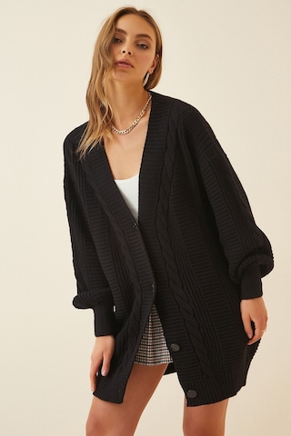 Gabria Düğmeli Örgülü Hırka Siyah