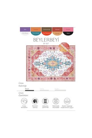 Cool Halı Beylerbeyi By 837 Pembe Halı Etnik Desenli Otantik Ev Salon Halısı Yıkanabilir Şönil Halı