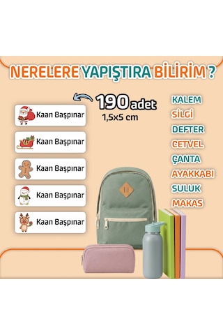 Kapbirhediye Okul Etiketi Isme Özel Kalem Defter Etiketi Yılbaşı 1 Temalı 190 Adet Çok Renkli