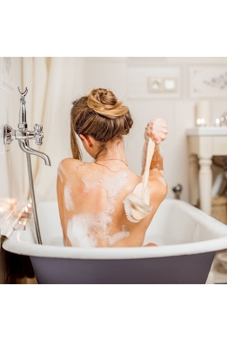 Buffer Doğal At Kılı Selülit Karşıtı Sapı Çıkabilen Ahşap Banyo Fırçası
