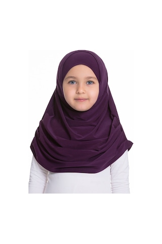Hürrem Bone Mürdüm Pratik Hazır Geçmeli Çocuk Tesettür Bone Sandy Kumaş Kendi Mürdüm