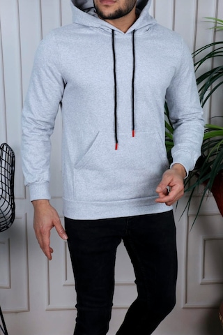 Nisanca Trend Clothıng Basic Unisex Kanguru Cepli Kapüşonlu Sweatshirt Hoodie Sweat- Regular Fit- Kışlık İçi Polarlı Gri