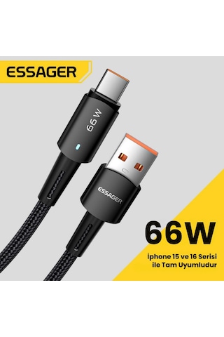 Essager 0.5cm 66w 6a Usb To Type-c Süper Hızlı Data Şarj Kablosu, Ultra Dayanıklı Şarj Ve Data Kablosu