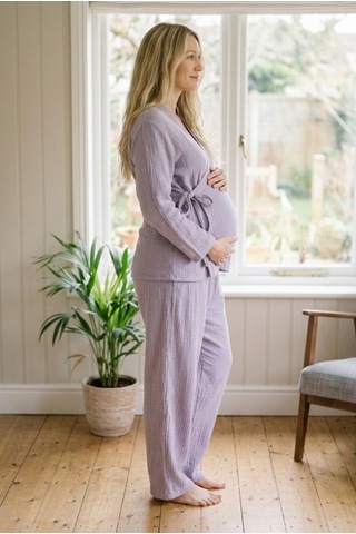 Combattente Exclusive Products Combattente Pamuk Müslin Hamile Lohusa Karın Üstü Pijama Takımı Mor - Lavanta