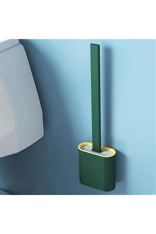 Buffer Duvara Monte Edilebilir Kapaklı Askılı Klozet Yumuşak Silikon Başlıklı Tuvalet Fırçası Seti - Mavi