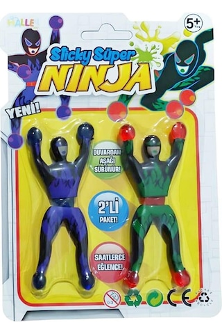 Duvarlarda Dans Eden Ninjalar 2'li Yapışkan Taklacı Ninja Figürleri Cam Ve Duvar Sürüngeni