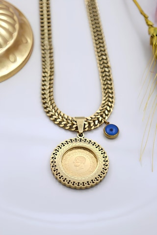 TC. Darphane 22 Ayar Çeyrek Altınlı Çelik Kolye