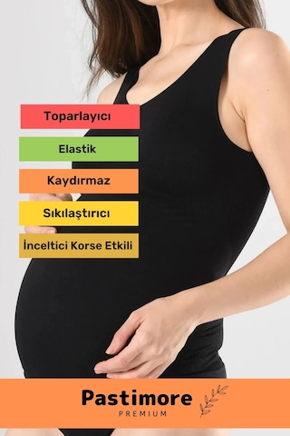 Özel Üretim Esnek Rahat Dayanıklı V Yaka Kadın Kalın Askılı Hamile Atlet Siyah