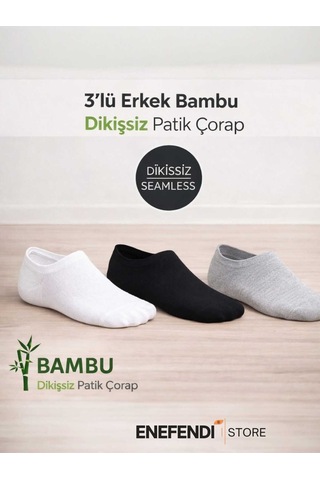 Nf Nd Enefendi Erkek 3 Lü Bambu Patik Çorap Dikişsiz Terletmeyen Lüx Çorap Gri Beyaz Siyah 41-45 Renkli
