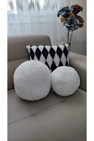 2' Li Top Kırlent / Yastık Büyük Ekru / Küçük Ekru 42cm / 25cm