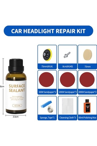Fortunelane Arac Farı Yenileme Seti - Çizik Tamiri, Sararma Çözücü - Parlaklık Artırır
