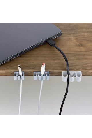 Üçlü Masa Kenarı Kablo Tutucu Klipsi - Sarj Kablosu Kulaklık Düzenleyicisi Yapışkanlı